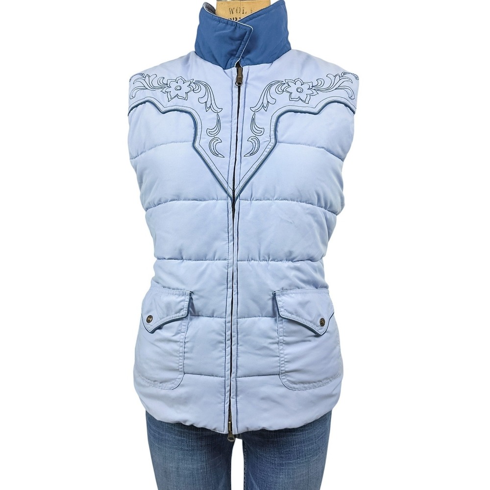 Roper Western Quilted Puffer Vest Reversible Embroidered Baby Blue Size L